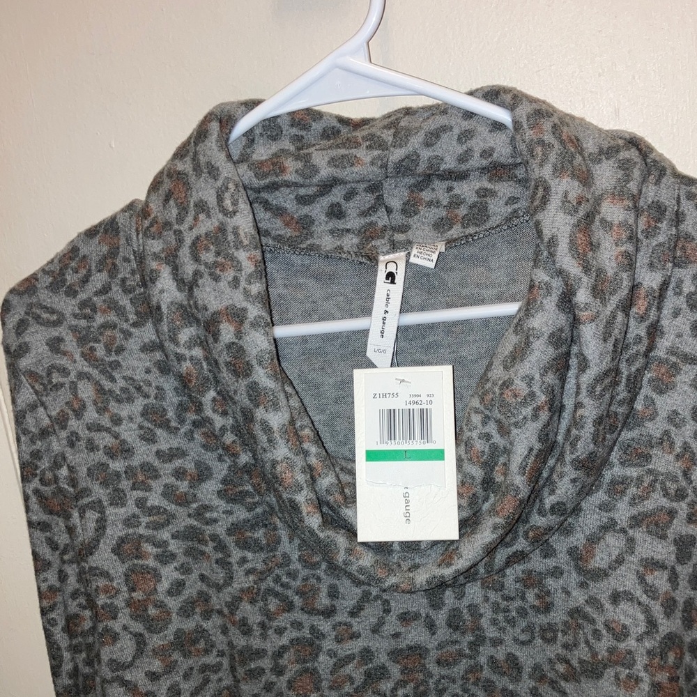 Cable & Gauge Gray Leopard Asymmetrical Cowl Neck Dress Large New - Picture 2 of 5